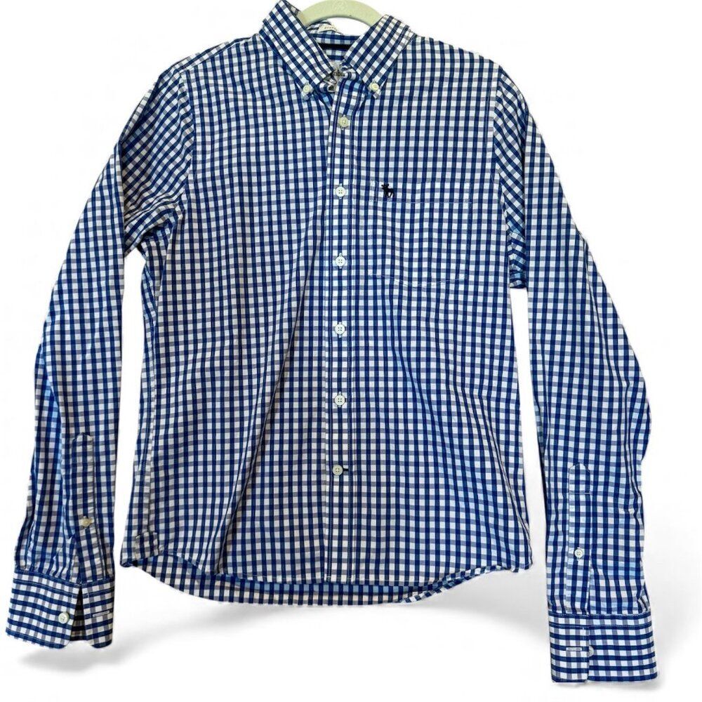 Abercrombie & Fitch Blue Gingham Button Down Shirt L Preppy Y2K Check Prep
